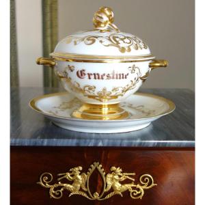 White And Gold Paris Porcelain Soup Bowl, Circa 1850
