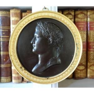 Large Medallion: Portrait Of Napoleon As A Roman Emperor: Patinated And Gilded Bronze