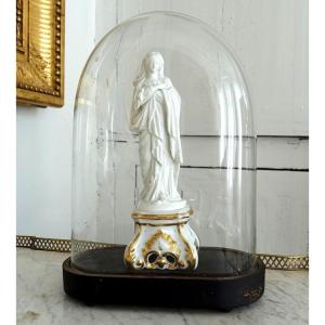 Virgin Of The Assumption—biscuit And Gilded Porcelain Statue Under A Glass Dome—circa 1840