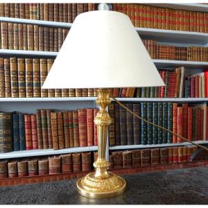 Feuchère: Antique Louis XVI-era Candlestick In Chiseled And Gilded Bronze, Used As A Lamp: Fontainebleau