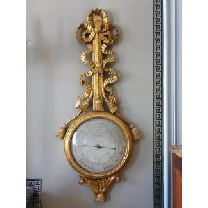 Baromètre en bois sculpté et doré d'époque Louis XVI par Gohin à Paris - fonctionnel et complet