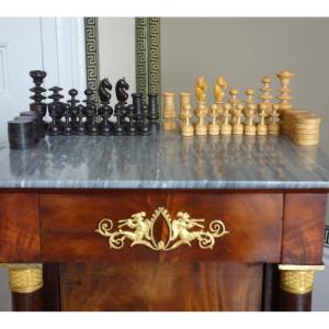 Early 19th-century Chess Set Made Of Turned And Carved Boxwood—the Perfect Complement To A Backgammon Table