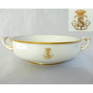 Manufacture Impériale de Sèvres - légumier vide poche à couronne de Comte, signé & daté 1864