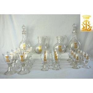 Saint Louis - Glassware Set For 8, 28 Pieces, Cluny Model, Plain With Gold Engraving Featuring A Count's Crown