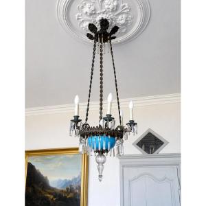 Baccarat - Lustre en cristal et opaline d'époque Napoleon III