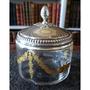 Baccarat And Puiforcat—large Box In Gilded Crystal With A Solid Silver Minerve Lid