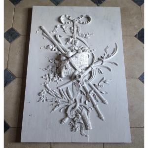 Louis XVI-style Trophy-shaped Door-top Panel—solid Oak, Finely Carved In Relief