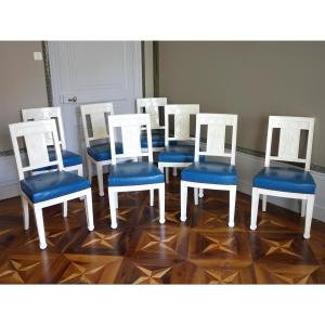 Set Of 8 Empire-period Lacquered Wooden Dining Chairs