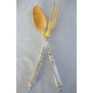 Couvert à salade en argent Minerve : modèle fuseau à pans de style Louis XVI non monogrammé