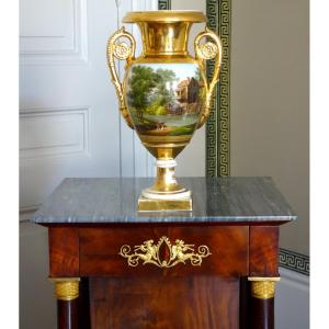 Grand vase d'ornement en porcelaine de Paris - style Empire d'époque Restauration - 30,5cm