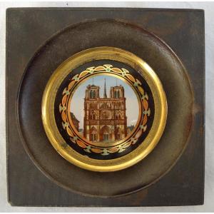 Notre Dame de Paris - Miniature en fixé sous verre d'époque Napoleon III