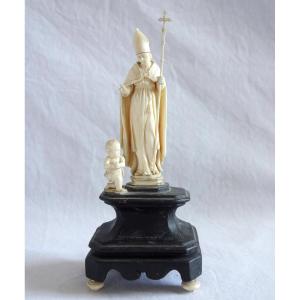 Dieppe - Statue en ivoire très finement sculpté de Saint Blaise - époque 18e ou 19e siècle