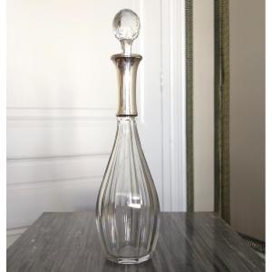 Baccarat, Cut Crystal Wine Decanter, Malmaison Model With A Solid Silver Minerve Base