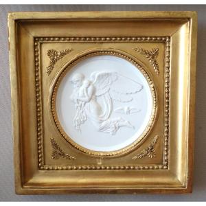 Large Empire-style Biscuit Medallion—an Allegory Of The Night, In A Gilded Wooden Frame