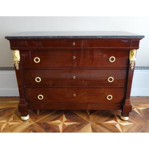 Marcion - "return From Egypt" Chest Of Drawers From The Empire Period, Made Of Mahogany And Gilded Bronze, Circa 1808