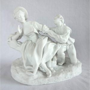 Porcelain Biscuit, 18th-century Romantic Scene In The Style Of 19th-century Sèvres