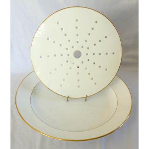 Manufacture Honoré - Grand plat à poisson ou Asperges en porcelaine blanc et or - signé