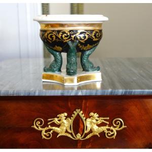 Polychrome And Gold Porcelain Inkwell From The Charles X Period—circa 1830