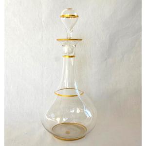 Baccarat - carafe en cristal à filets dorés à l'or, monogramme MG et étiquette papier