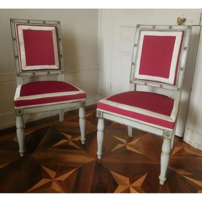 Jacob Desmalter - Chateau De Fontainebleau Pair Of Ep.empire Chairs Galons With Silver Thread