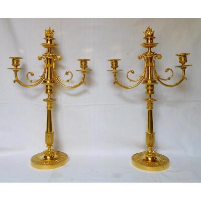 Claude Galle, Pair Of Candelabra In Gilt Bronze Empire Restoration Period