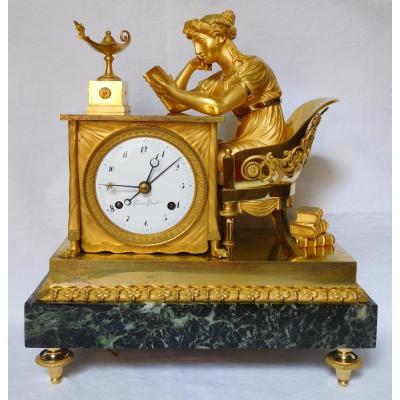 Empire Ormolu Clock "the Liseuse" After Reiche By Claude Galle & Grand Girard