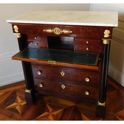 Molitor - Commode Secretaire à Secrets En Acajou Moucheté d'époque Empire