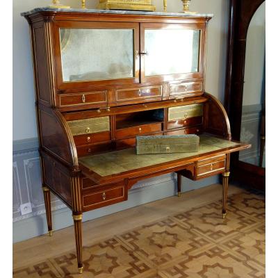 Cabinet Cylinder Bookcase In Mahogany Louis XVI Period, Buffer Varnish