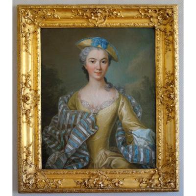 18th Century French School, Entourage Of Nattier - Portrait Of Lady In Its Original Frame