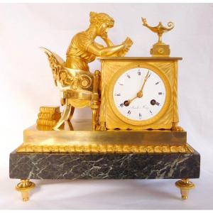 Empire Ormolu Clock - The Reader, After Reiche By Claude Galle & Champion