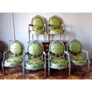 Set Of 6 Louis XVI  Armchairs With Frame By Pierre Brizard (stamped)