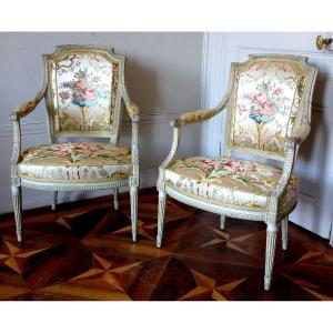 Claude Sene : Pair Of Louis XVI Cabriolet Armchairs Stamped, 18th Century