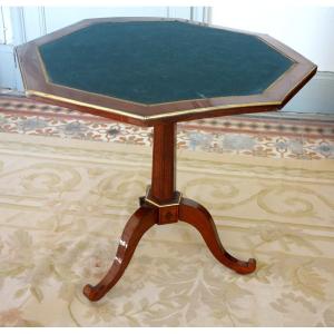 Table à jeu guéridon octogonal d'époque Directoire en acajou et ébène, fin XVIIIe siècle