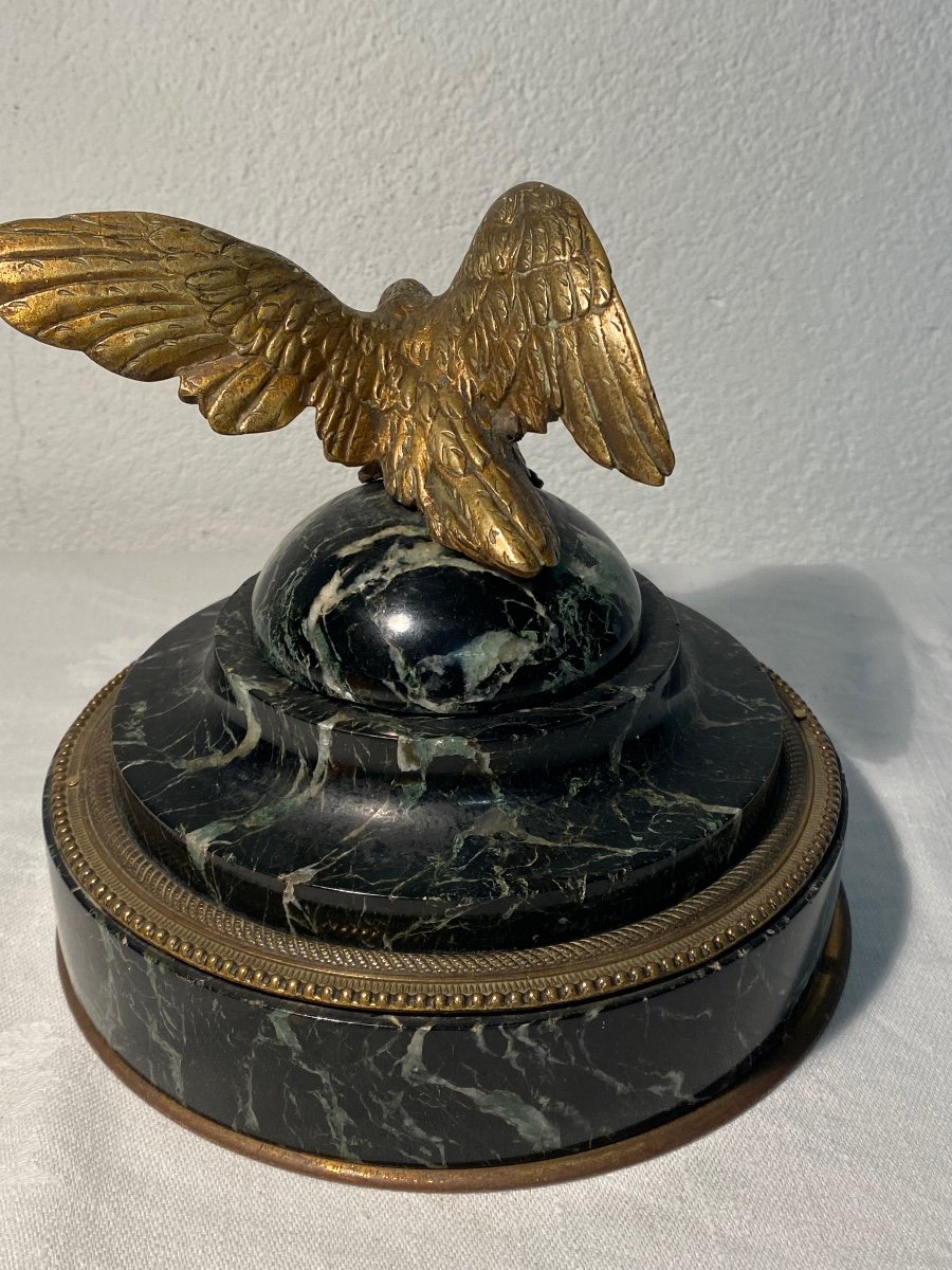 Rare Round Empire Style Inkwell / Bronze Eagle-photo-2