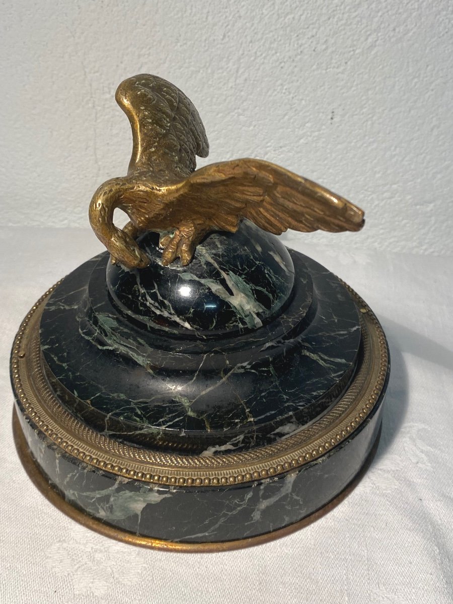 Rare Round Empire Style Inkwell / Bronze Eagle