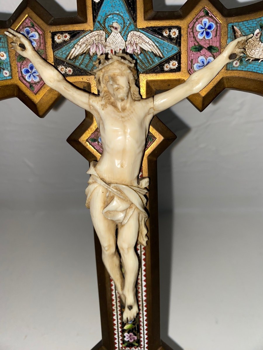 Grand crucifix en bronze et micro mosaïque Roma avec son  Christ -photo-3