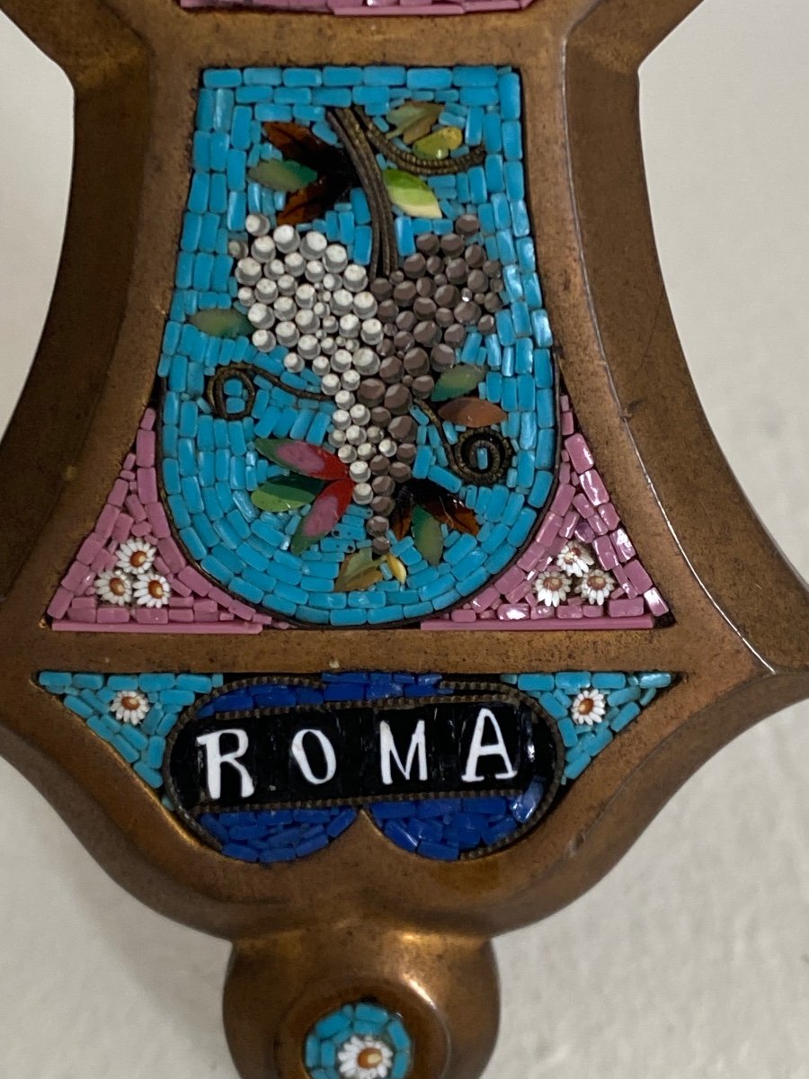 Large Bronze Crucifix And Micro Mosaic Roma With Its Christ -photo-4