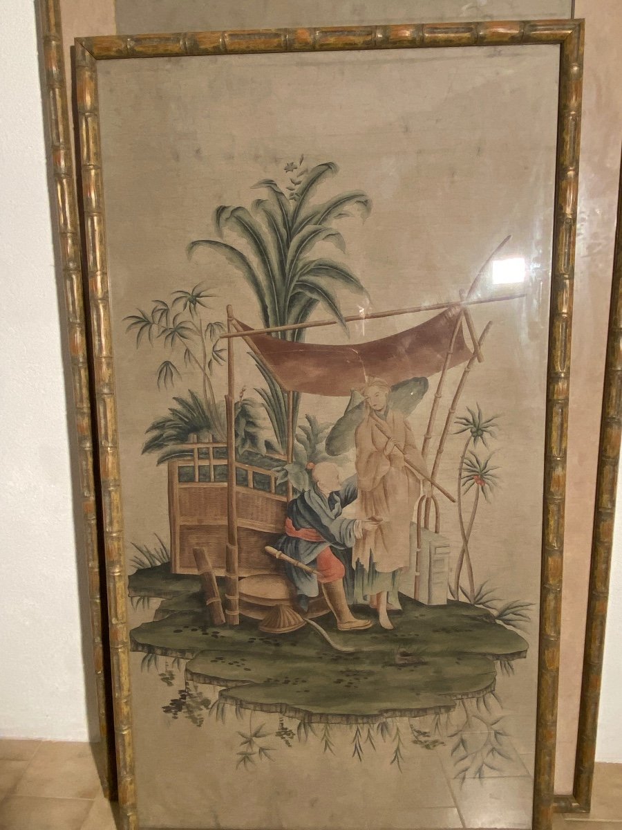 Pair Of Large Old Paintings Asian Scenes -photo-4