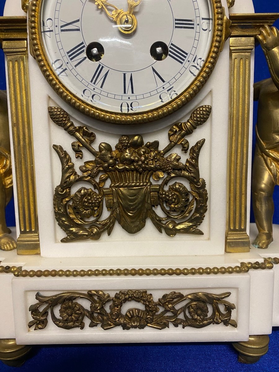 Pendule Napoléon III aux Putti bronze et marbre -photo-4