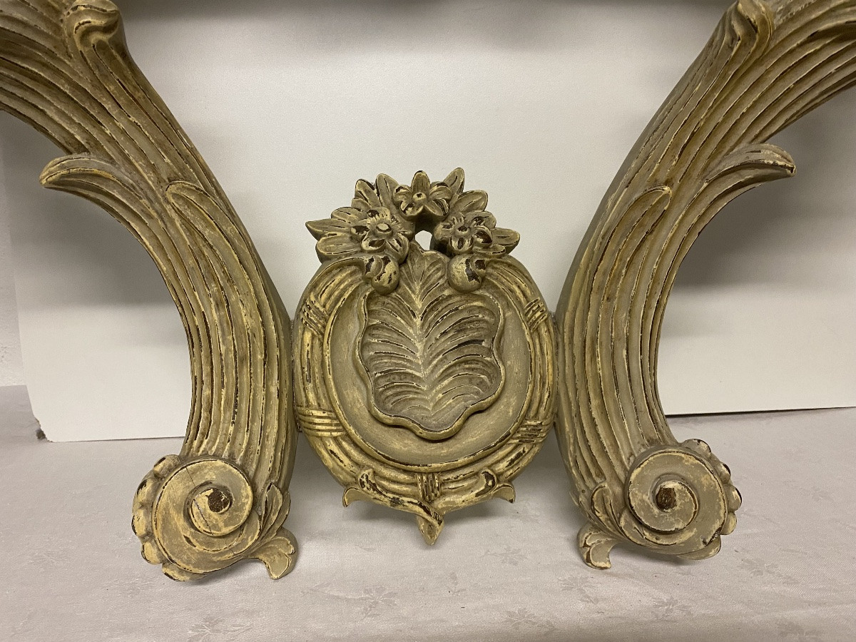 Console d’applique de Style Louis XV en bois patiné dessus  marbre -photo-8