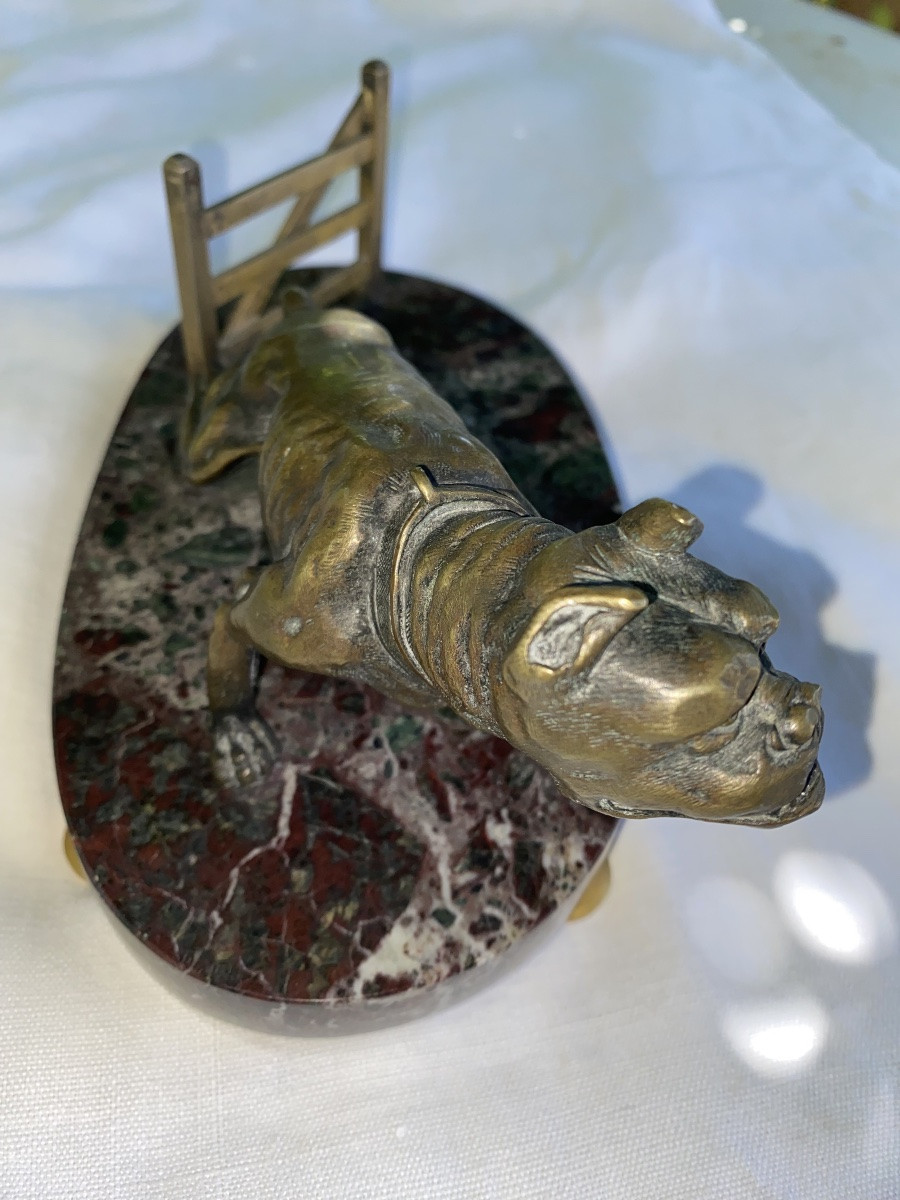 Bronze chien bouledogue signé Alphonse Giroux -photo-2