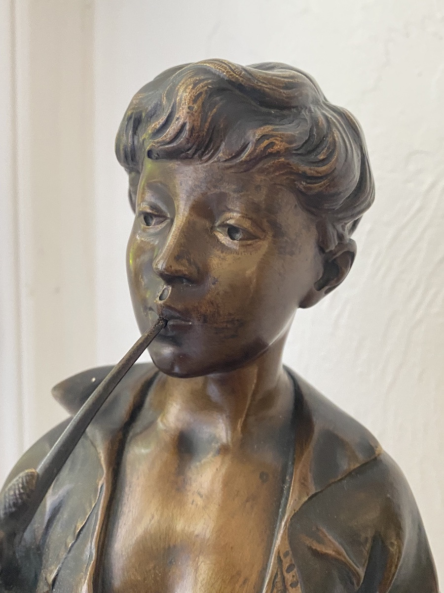Bronze Signed Lavergne, The Lizard Charmer 47 Cm -photo-2