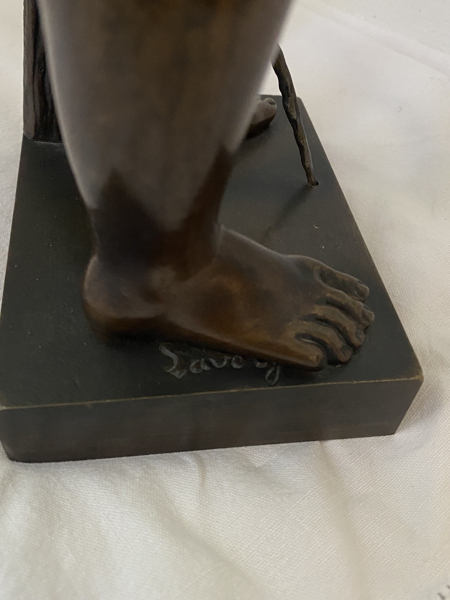 Bronze Signed Lavergne, The Lizard Charmer 47 Cm -photo-3