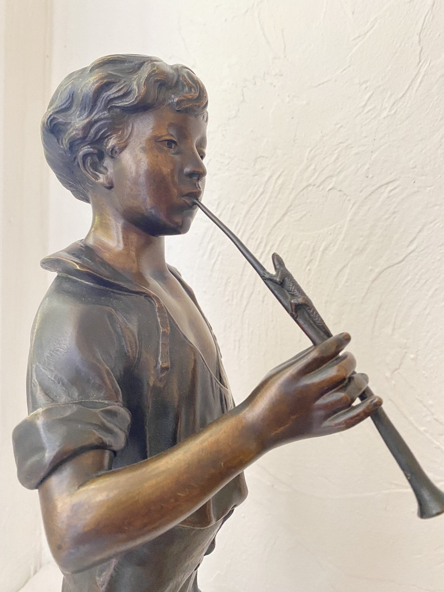 Bronze Signed Lavergne, The Lizard Charmer 47 Cm -photo-5