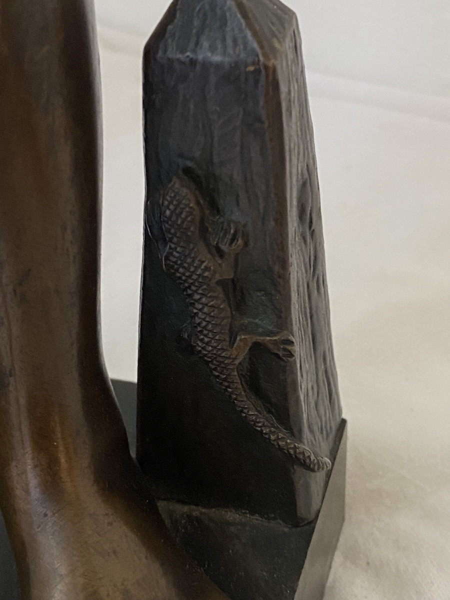 Bronze Signed Lavergne, The Lizard Charmer 47 Cm -photo-6