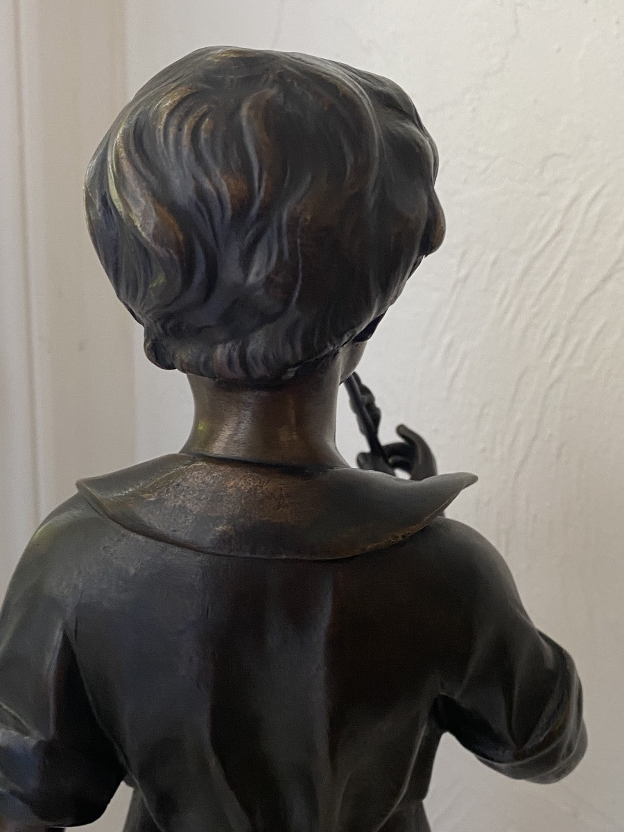Bronze Signed Lavergne, The Lizard Charmer 47 Cm -photo-8