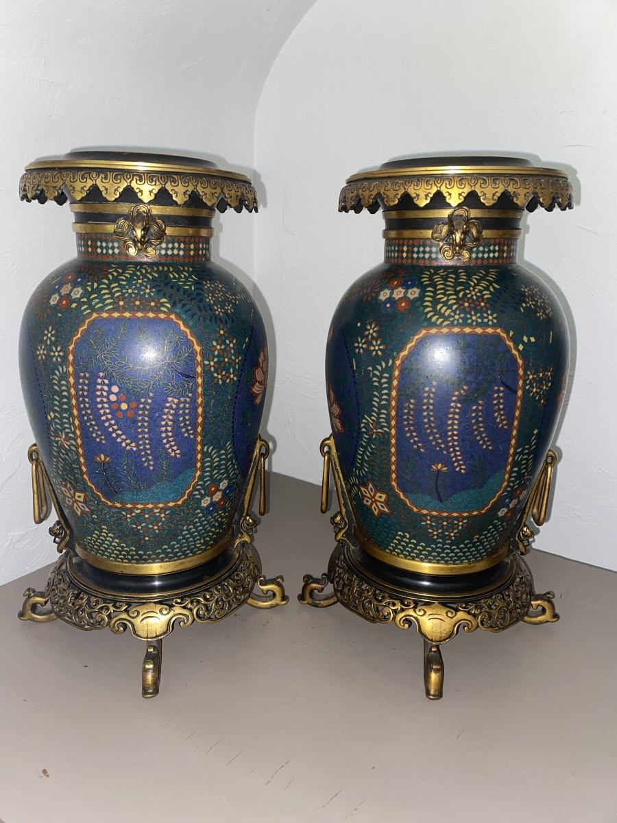 Paire de bronze cloisonné signé Barbedienne-photo-2