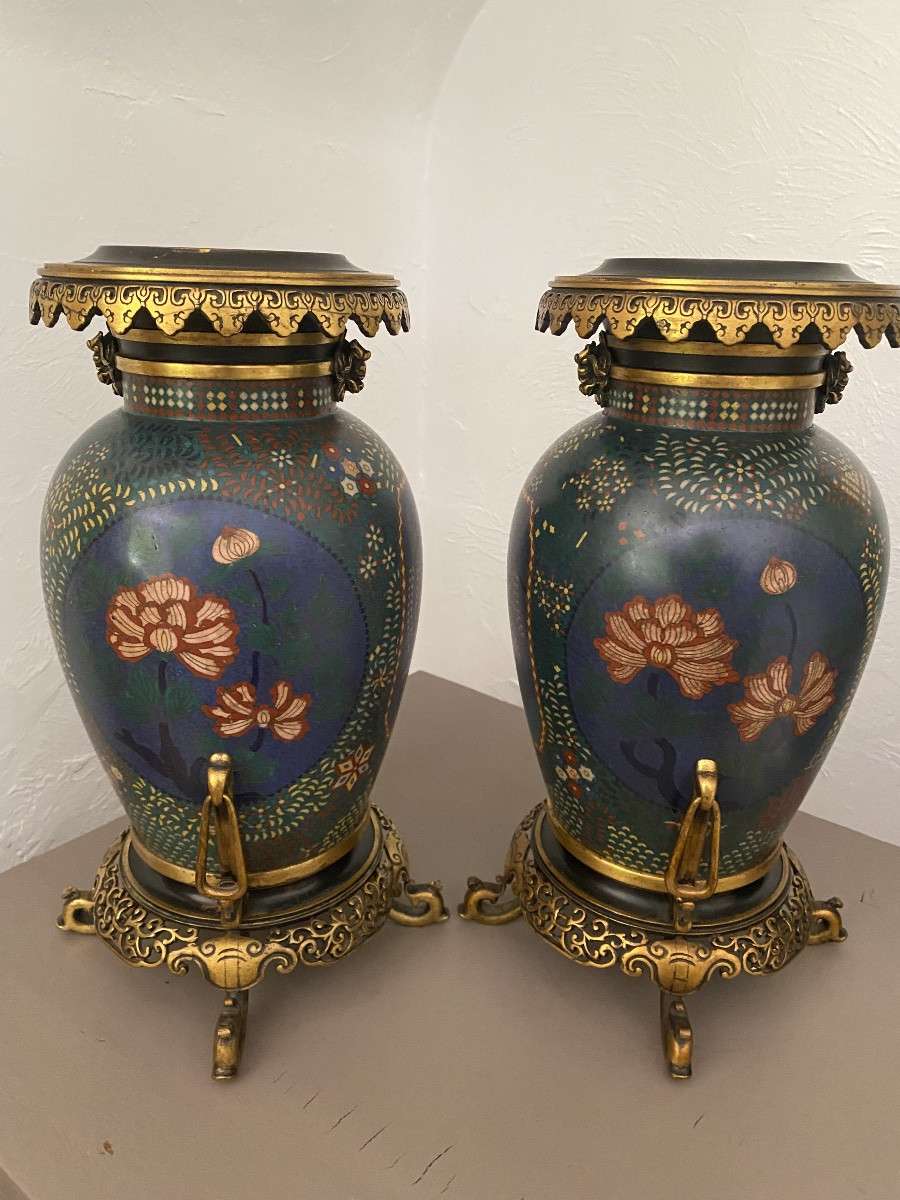 Paire de bronze cloisonné signé Barbedienne-photo-4