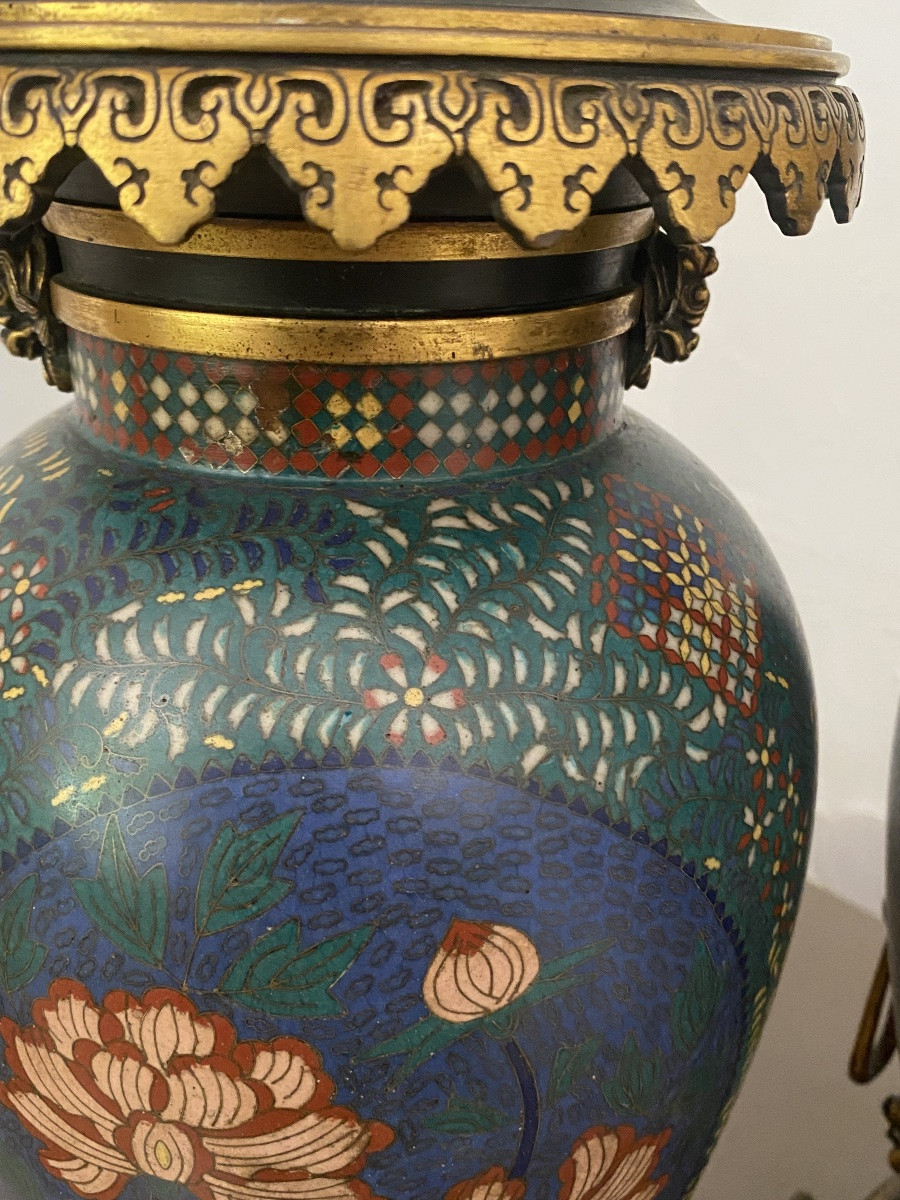 Paire de bronze cloisonné signé Barbedienne-photo-8