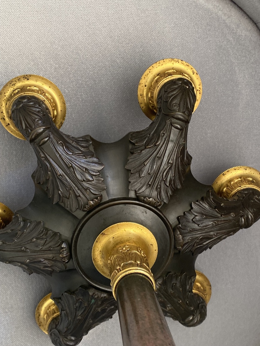 Large Pair Of Empire/restoration Candelabras In Double Patinated Bronze /69 Cm -photo-2